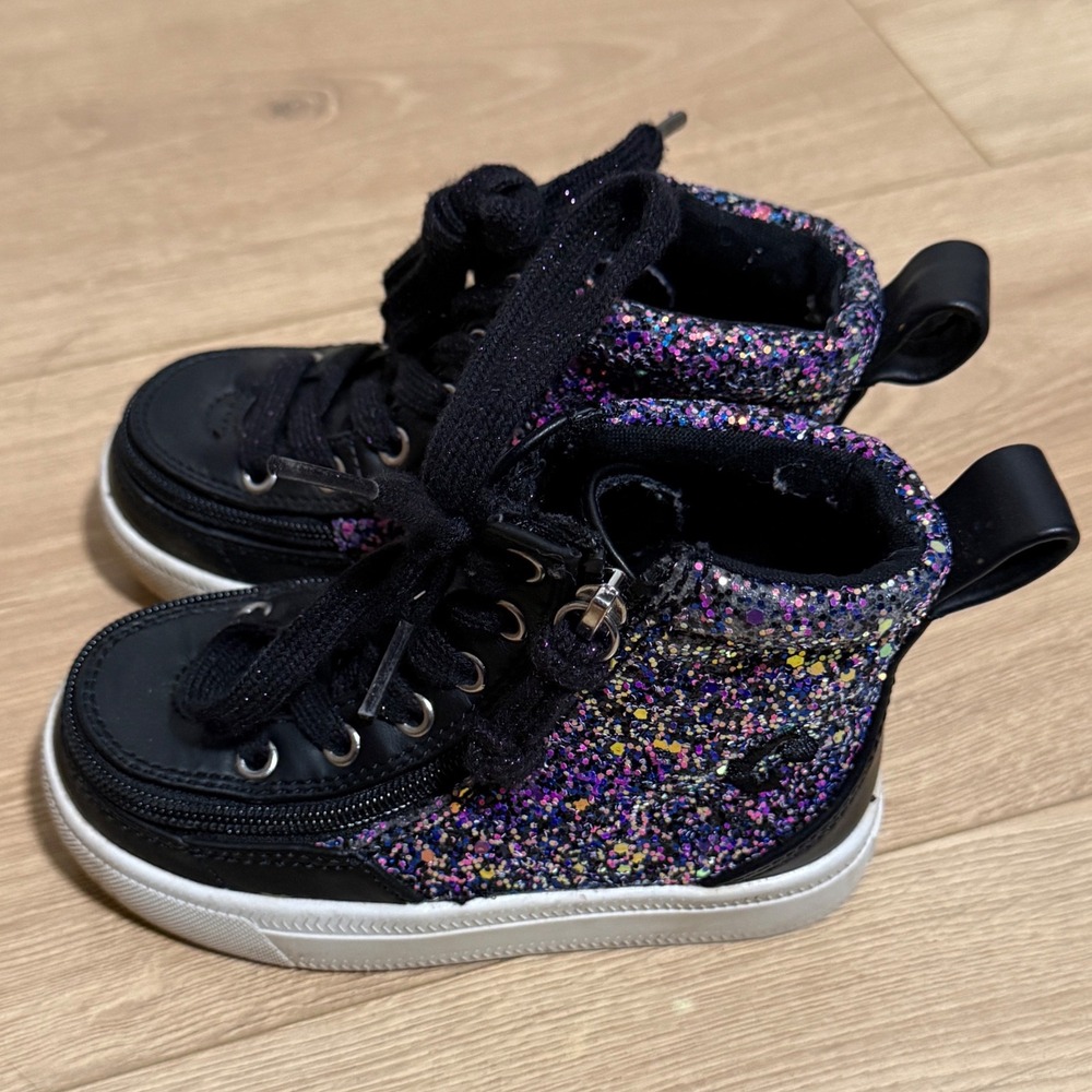 BILLY Classic Lace High Toddler 7M Black Multi Glitter Adaptive Sneakers BT22300